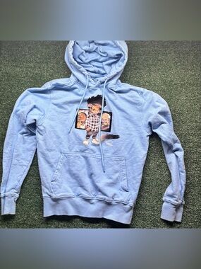 Light Blue Graphic Hoodie with Kid Character